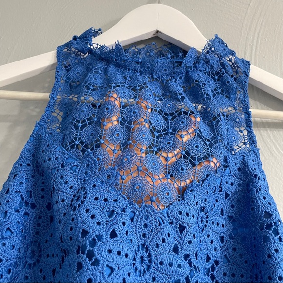 SAYLOR Blue Ruffled lace high neck Halter cocktail Dress ruffle size S NWT - Picture 4 of 12